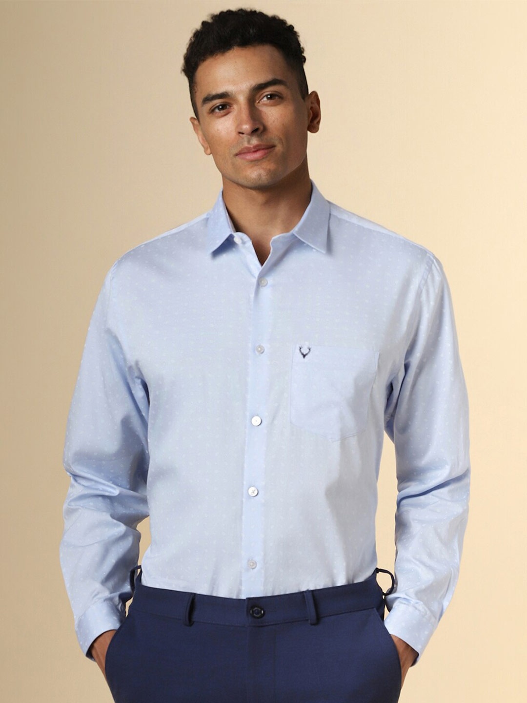 

Allen Solly Slim Fit Floral Print Spread Collar Long Sleeves Cotton Formal Shirt, Blue