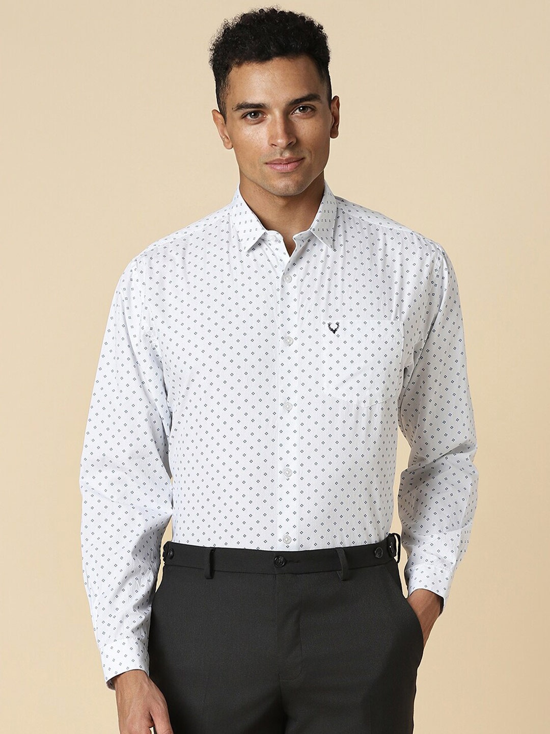 

Allen Solly Slim Fit Micro Ditsy Printed Formal Pure Cotton Shirt, White