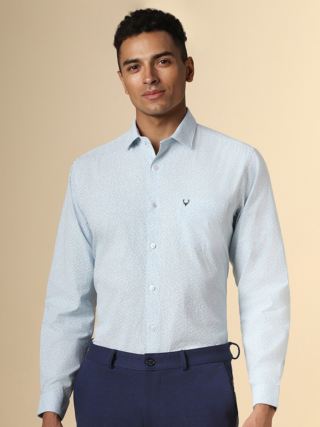 

Allen Solly Slim Fit Abstract Printed Spread Collar Long Sleeves Formal Shirt, Blue