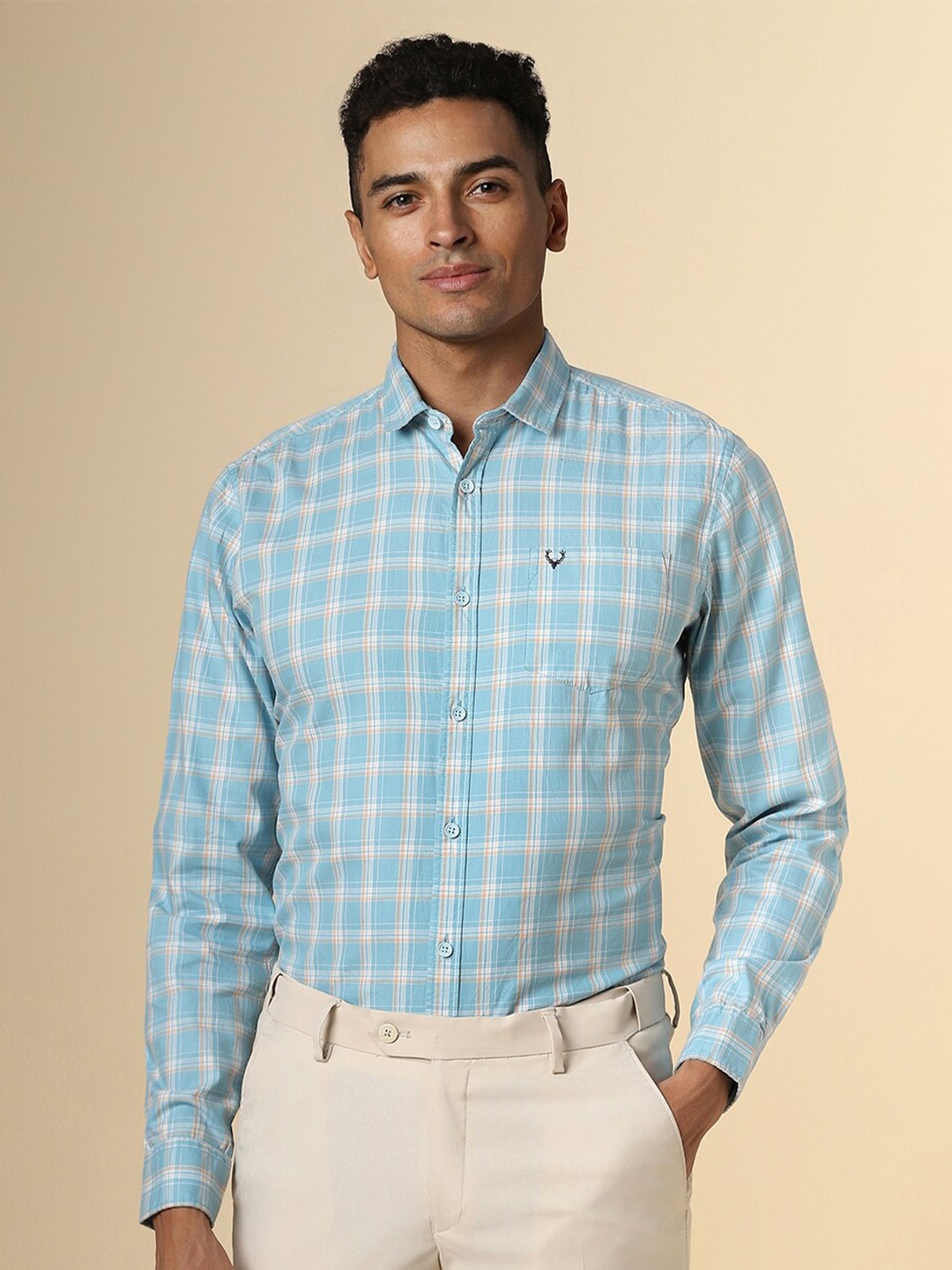 

Allen Solly Custom Fit Tartan Checked Pure Cotton Formal Shirt, Blue