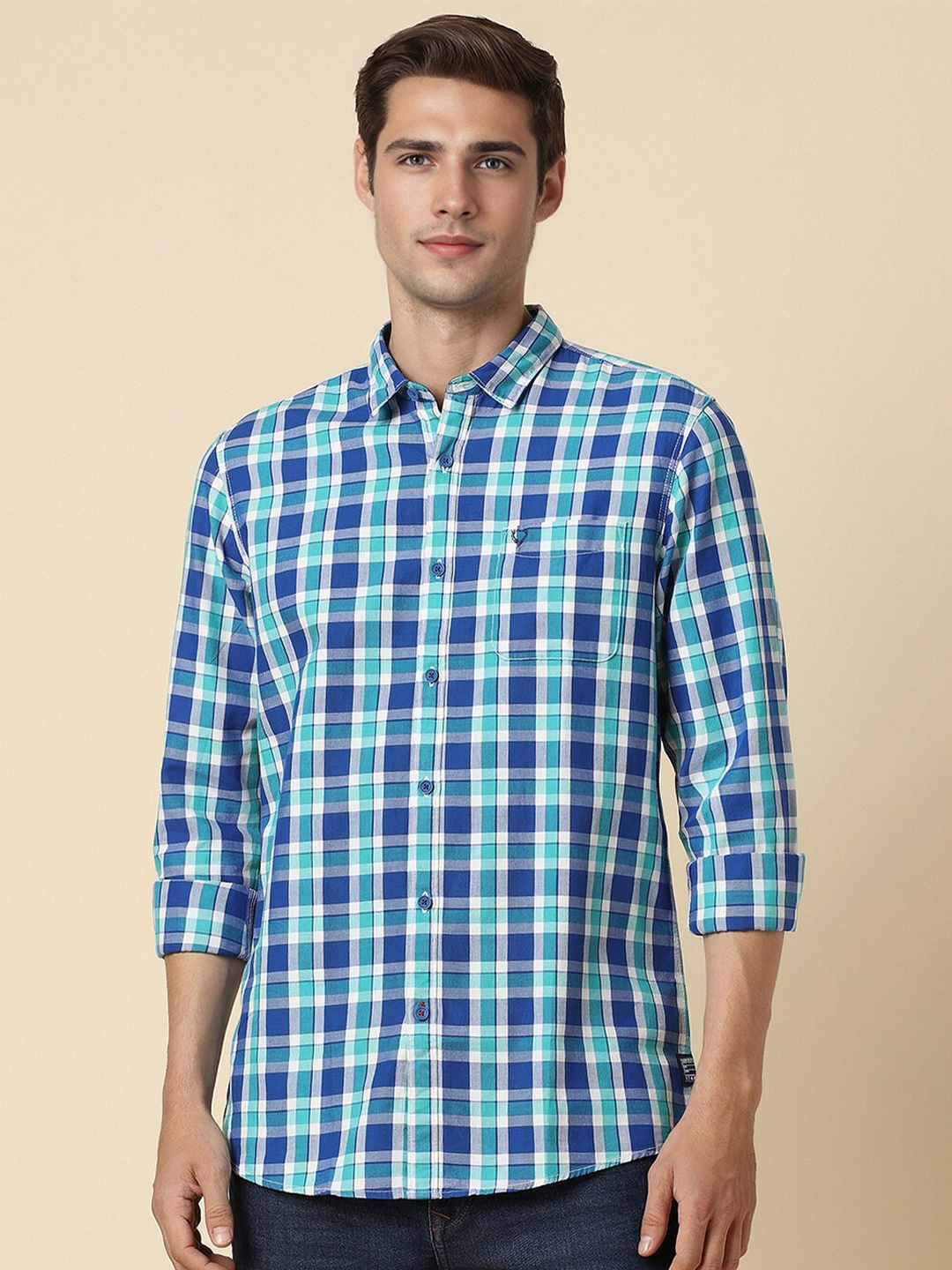 

Allen Solly Custom Fit Tartan Checked Pure Cotton Casual Shirt, Blue