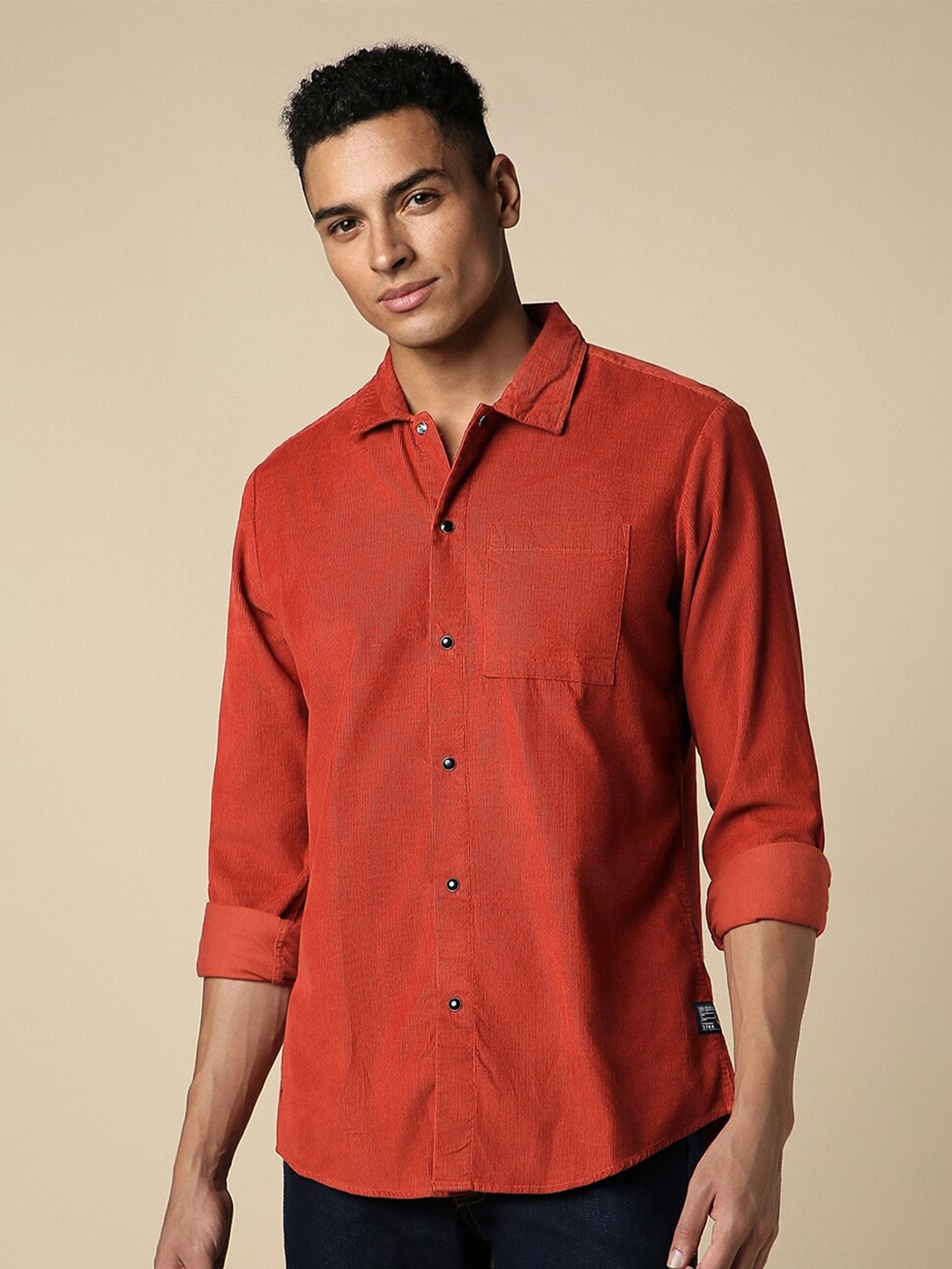 

Allen Solly Custom Fit Spread Collar Full Sleeves Cotton Casual Shirt, Red