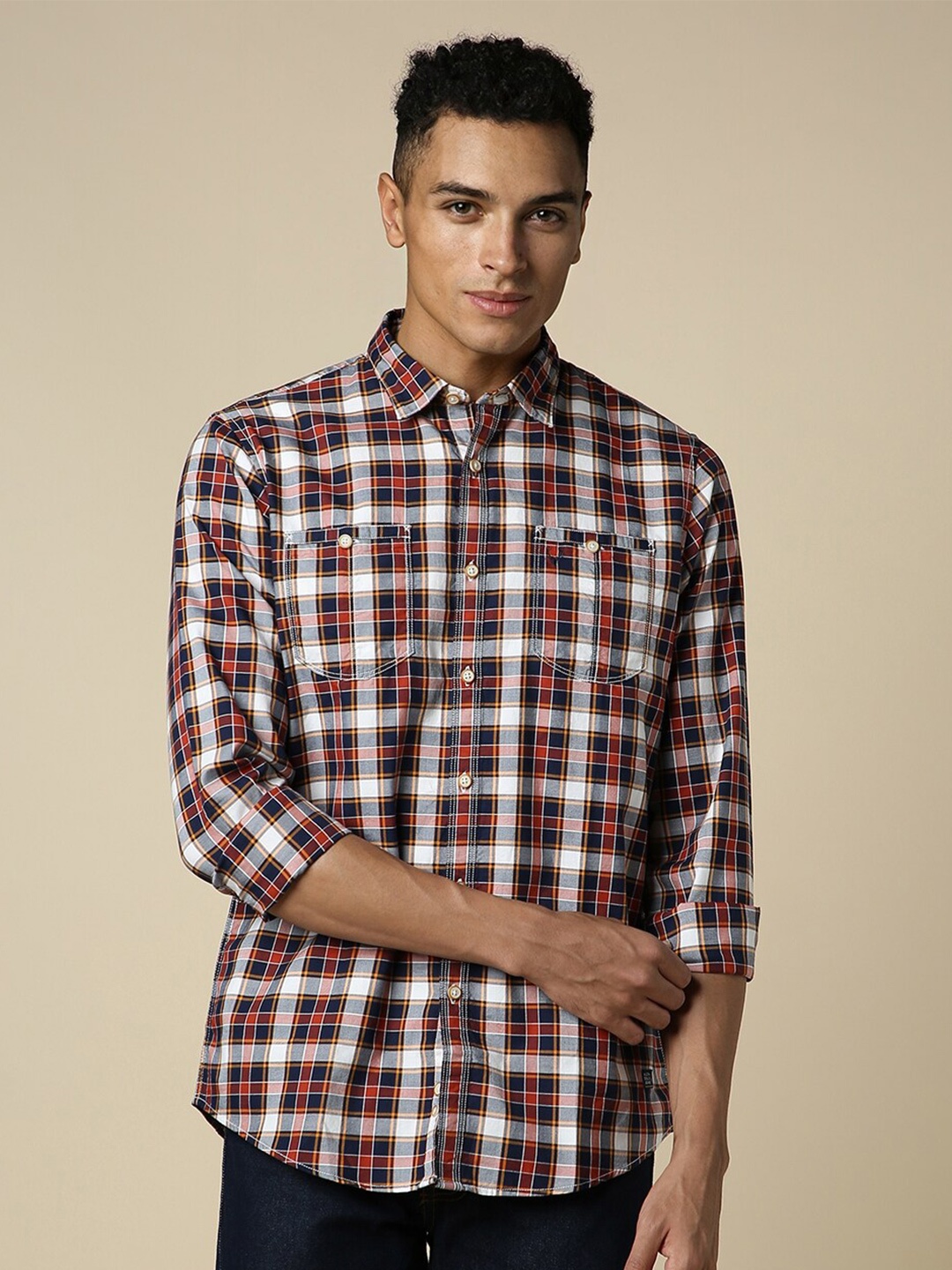 

Allen Solly Custom Fit Tartan Checked Casual Pure Cotton Shirt, Maroon
