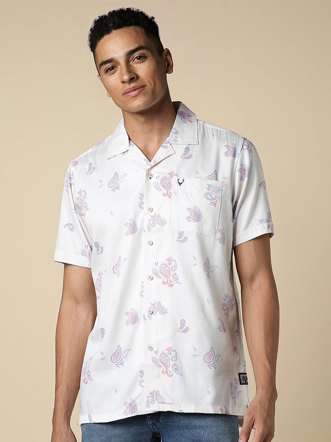 

Allen Solly Cuban Collar Ethnic Motifs Printed Casual Shirt, White