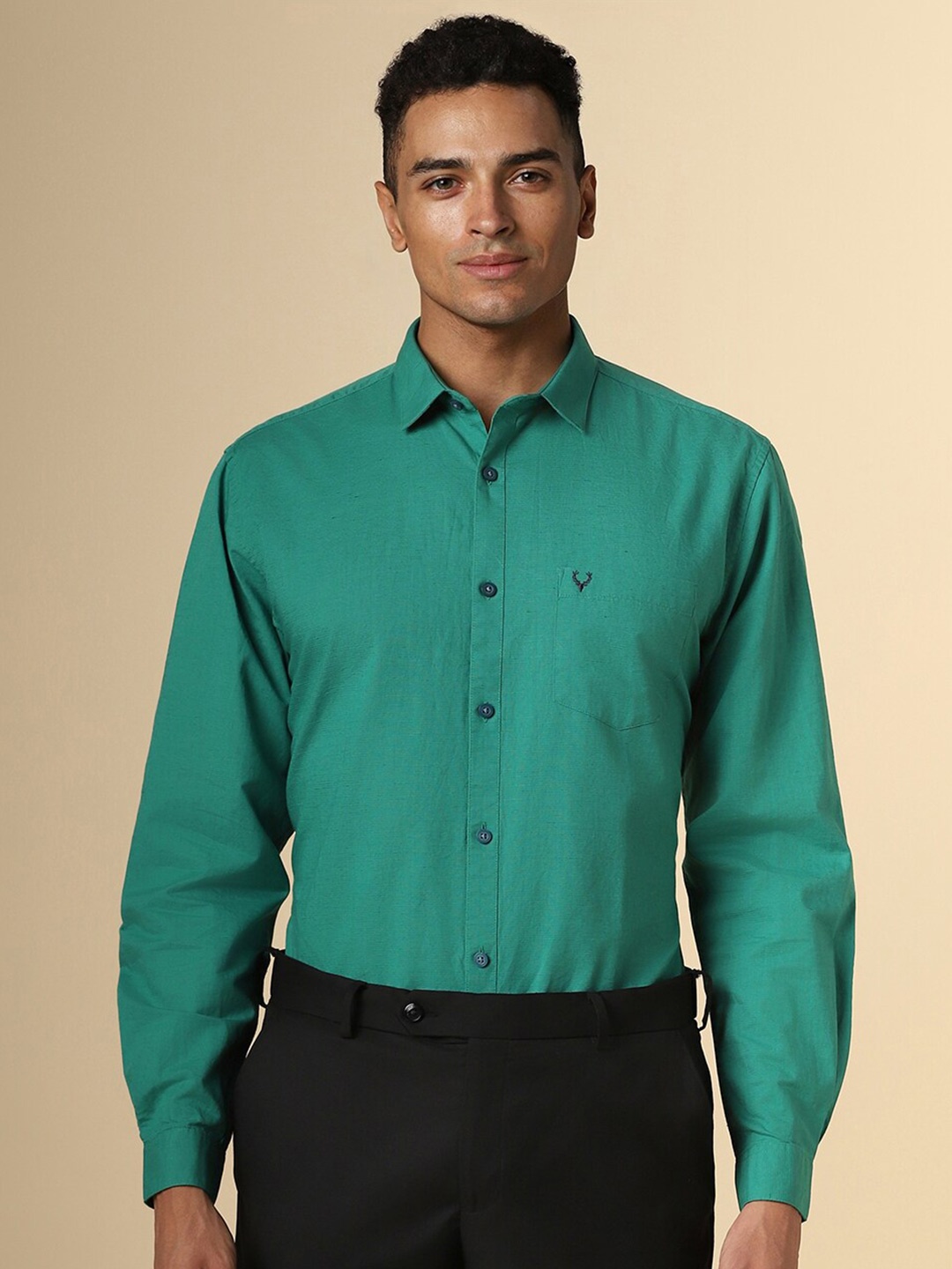 

Allen Solly Slim Fit Textured Pure Cotton Formal Shirt, Green