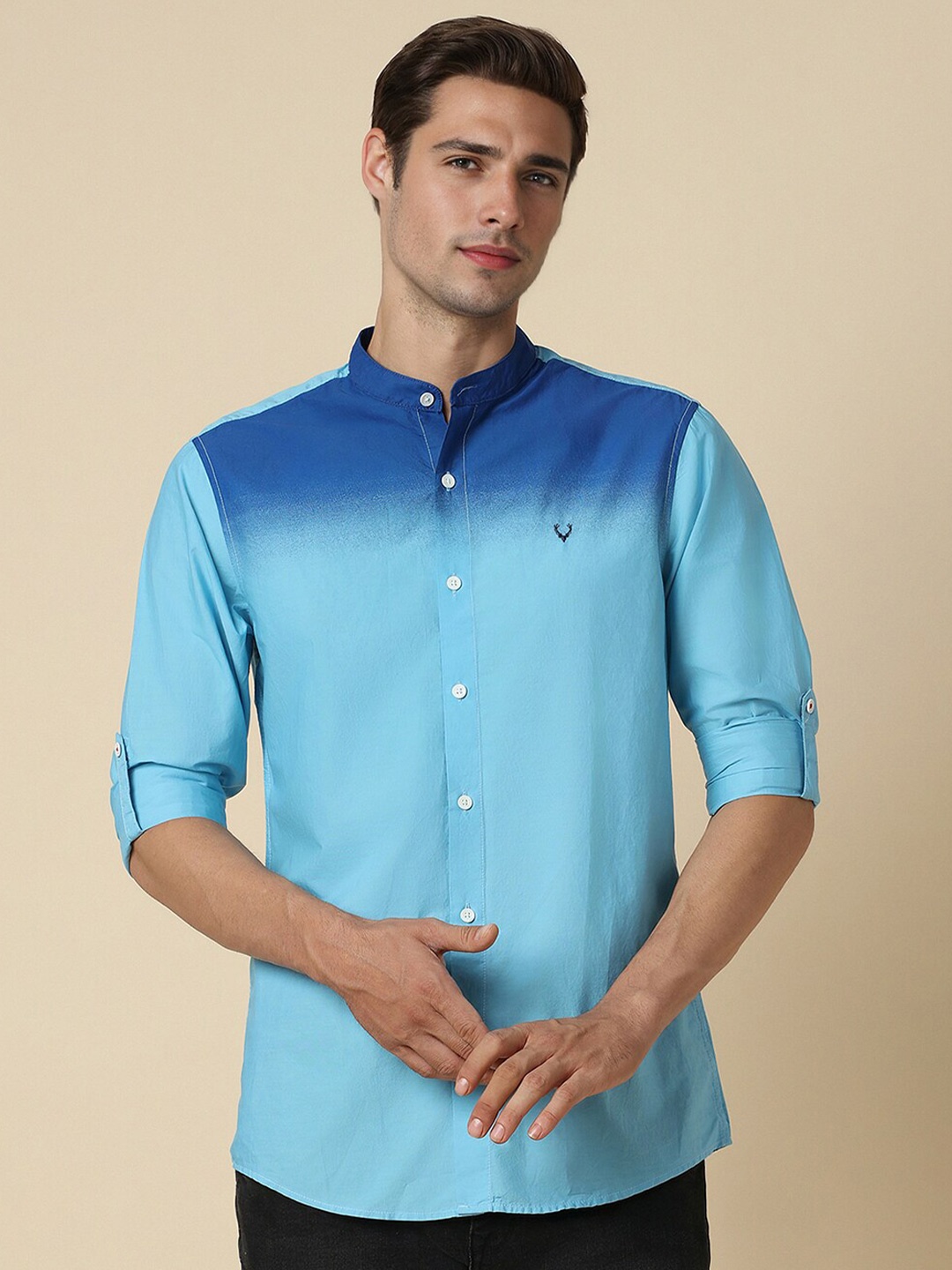 

Allen Solly Ombre Roll-Up Sleeves Pure Cotton Casual Shirt, Blue