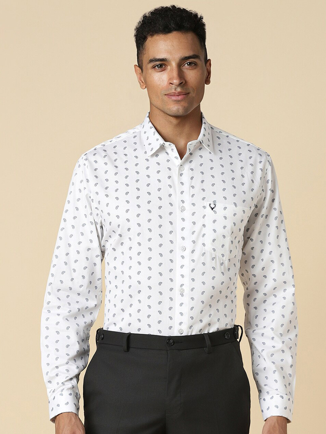 

Allen Solly Spread Collar Slim Fit Floral Micro Printed Formal Cotton Shirt, White