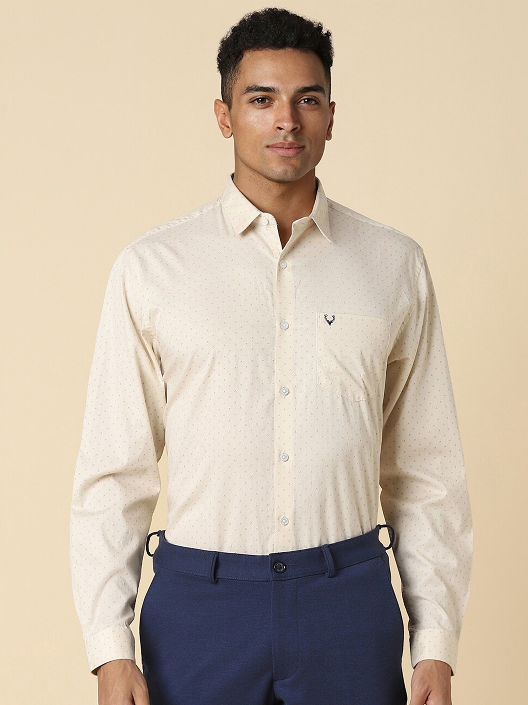 

Allen Solly Slim Fit Micro Ditsy Printed Pure Cotton Formal Shirt, Cream