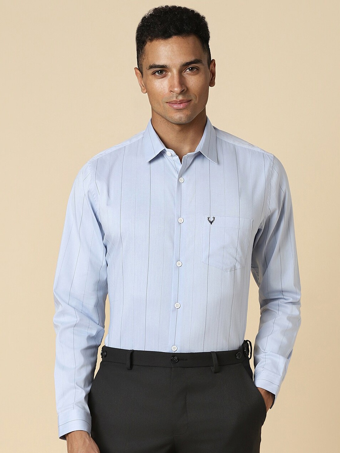 

Allen Solly Slim Fit Vertical Striped Spread Collar Formal Shirt, Blue