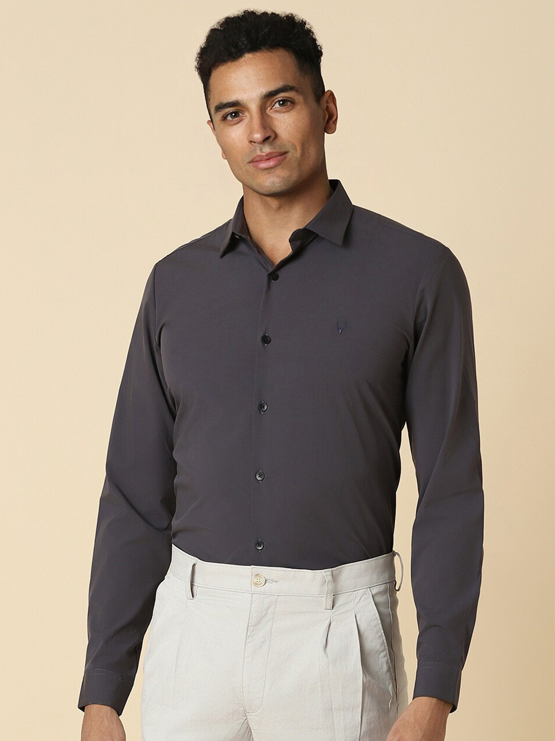 

Allen Solly Men Slim Fit Spread Collar Pure Cotton Formal Shirt, Grey
