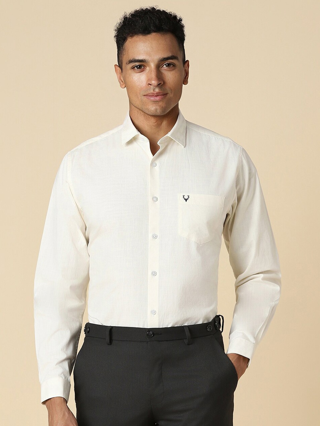 

Allen Solly Slim Fit Textured Spread Collar Pure Cotton Formal Shirt, Cream