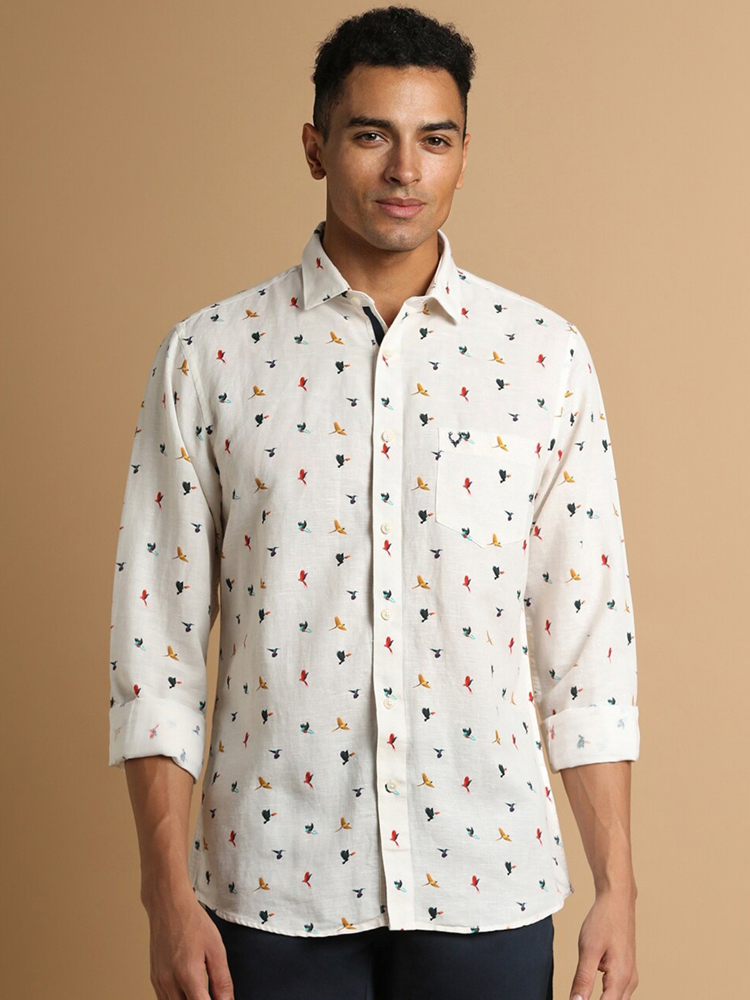 

Allen Solly Slim Fit Printed Spread Collar Long Sleeves Casual Shirt, White