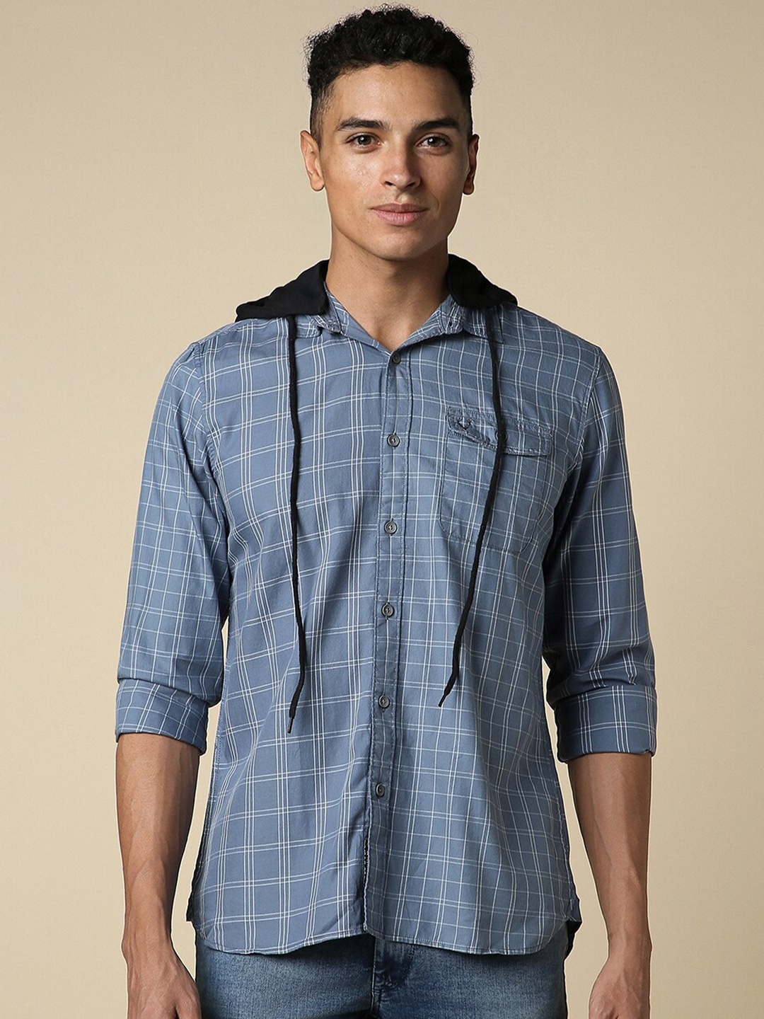 

Allen Solly Hooded Checked Casual Cotton Shirt, Blue