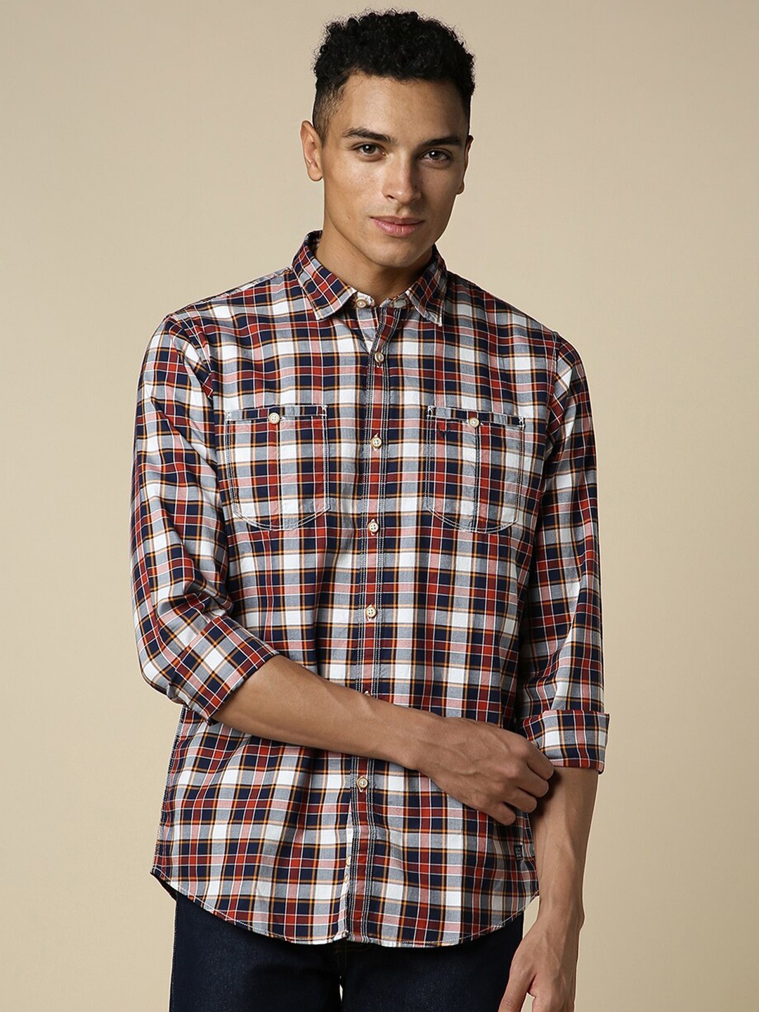 

Allen Solly Custom Fit Tartan Checked Pure Cotton Casual Shirt, White