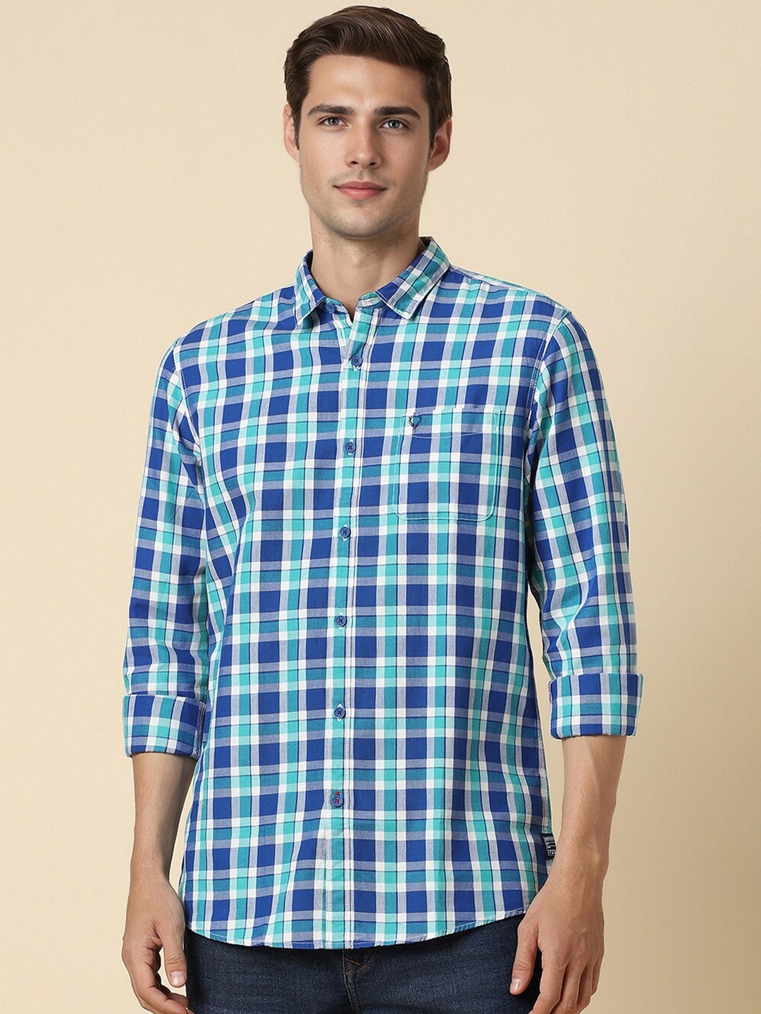 

Allen Solly Custom Fit Tartan Checked Casual Pure Cotton Shirt, Blue