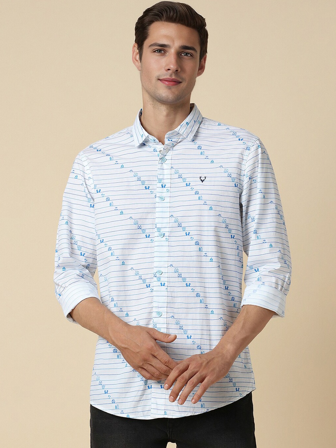 

Allen Solly Custom Fit Conversational Printed Spread Collar Pure Cotton Casual Shirt, White