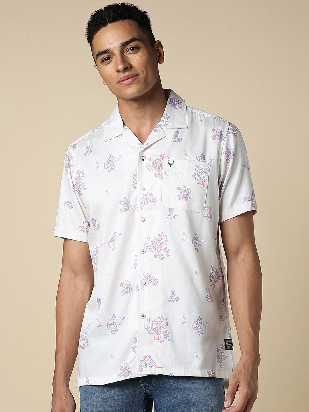 

Allen Solly Custom Floral Printed Cuban Collar Casual Shirt, White