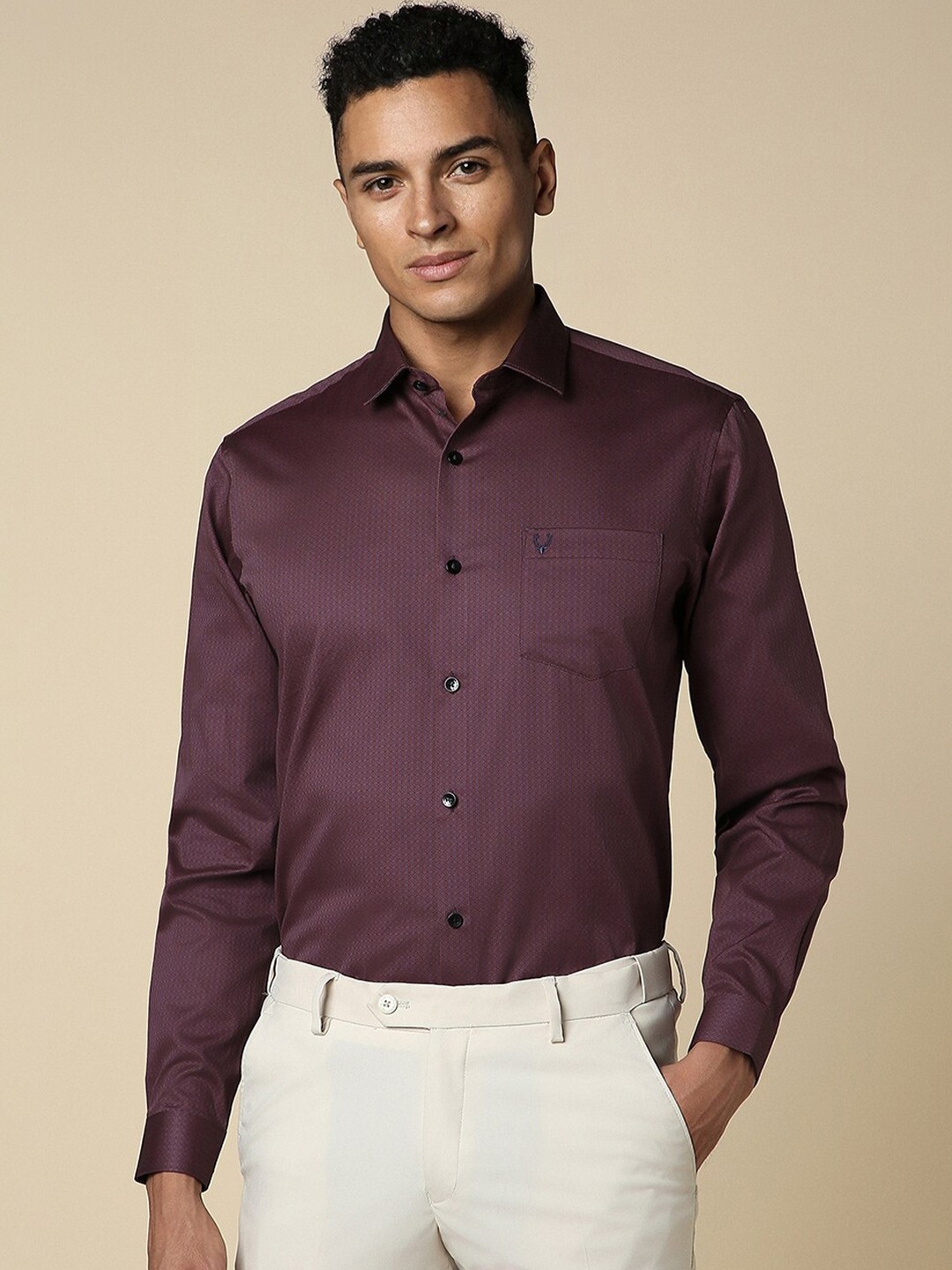 

Allen Solly Slim Fit Micro Ditsy Printed Pure Cotton Formal Shirt, Purple