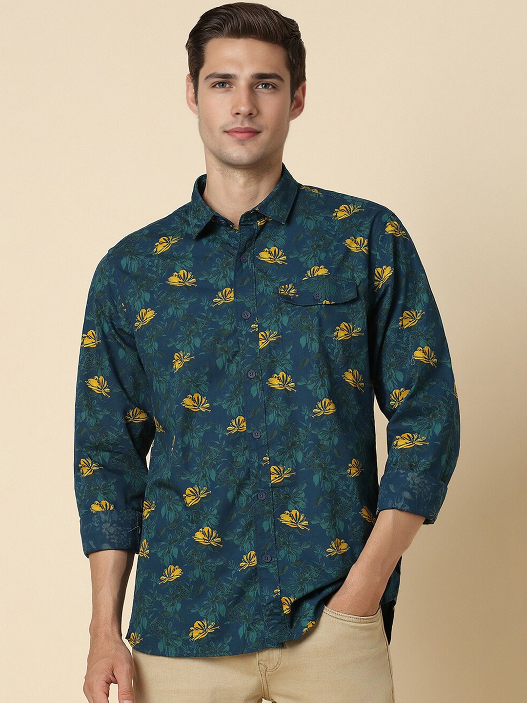 

Allen Solly Floral Printed Pure Cotton Casual Shirt, Navy blue