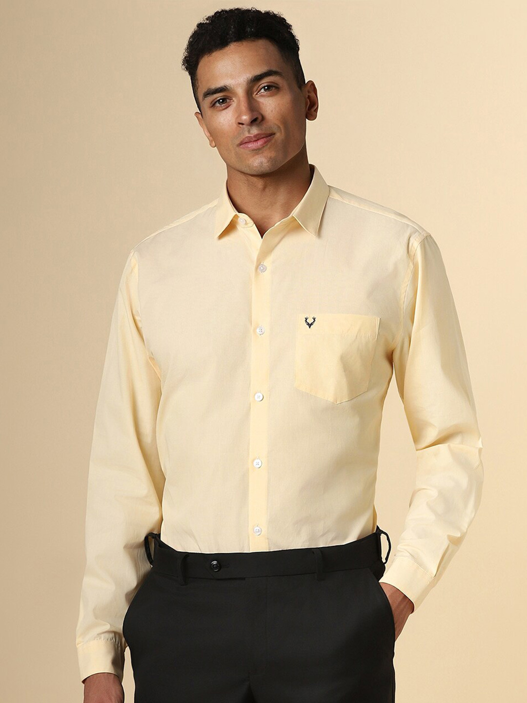 

Allen Solly Slim Fit Spread Collar Full Sleeves Cotton Formal Shirt, Yellow