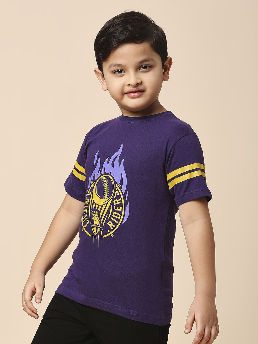 

FanCode Kids Kolkata Knight Riders Graphic Printed Round Neck Cotton T-Shirts, Purple