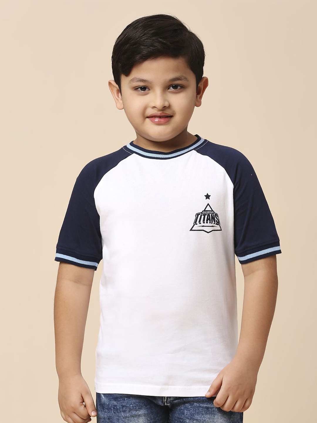 

FanCode Kids Typography Printed Round Neck T-Shirt, White