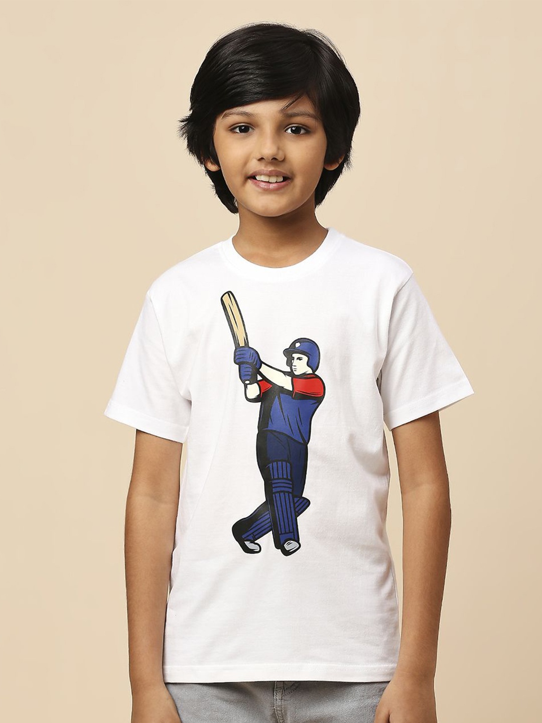 

FanCode Kids Graphic Printed Round Neck T-Shirt, White