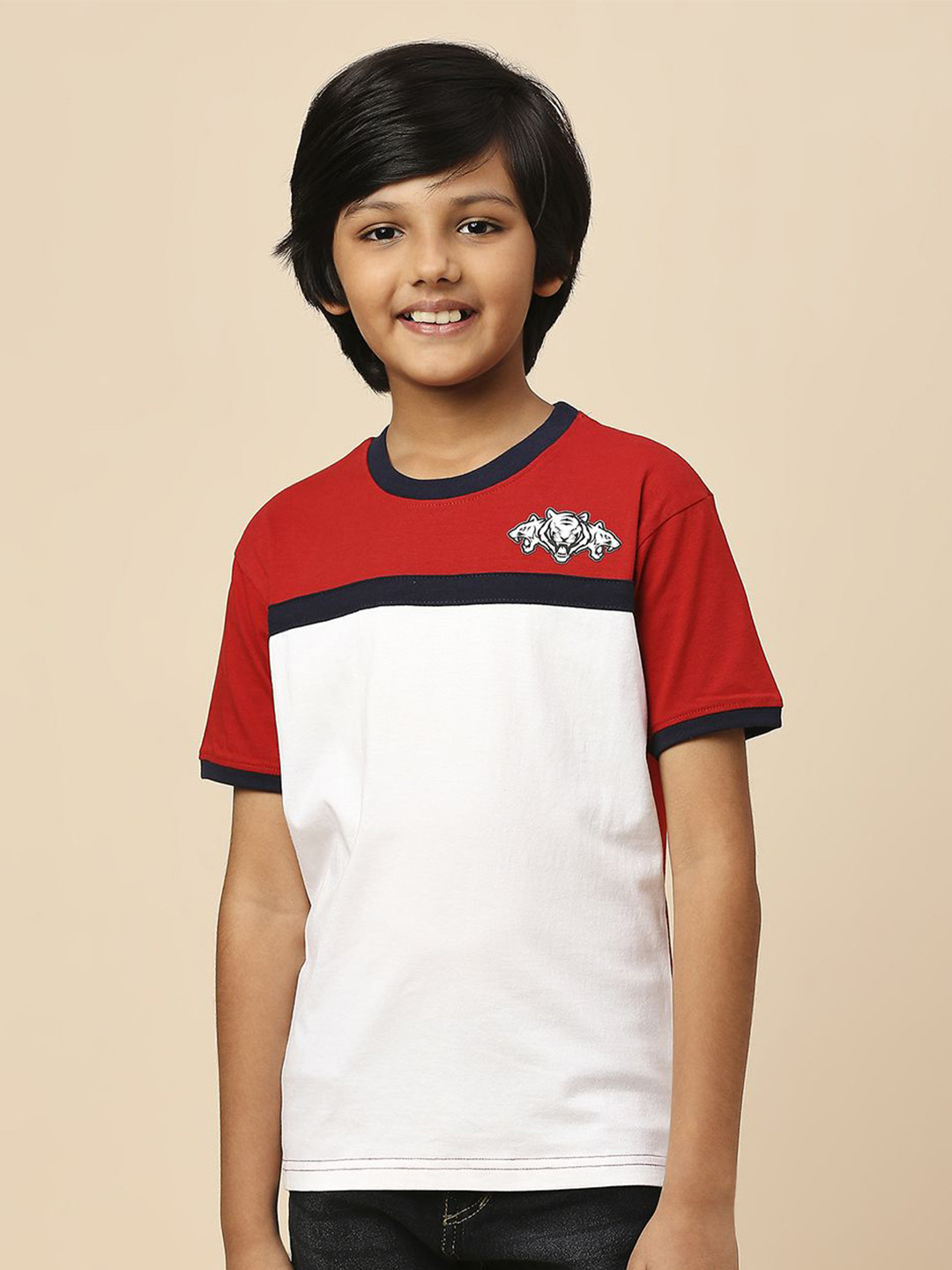 

FanCode Kids Colourblocked Round Neck T-Shirt, Red