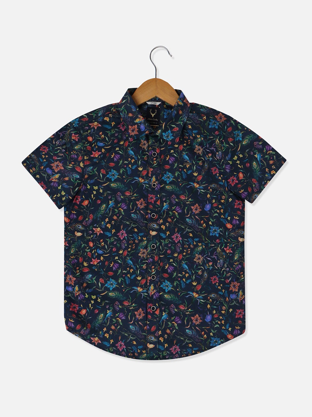 

Allen Solly Junior Boys Floral Printed Spread Collar Short Sleeves Casual Shirt, Navy blue