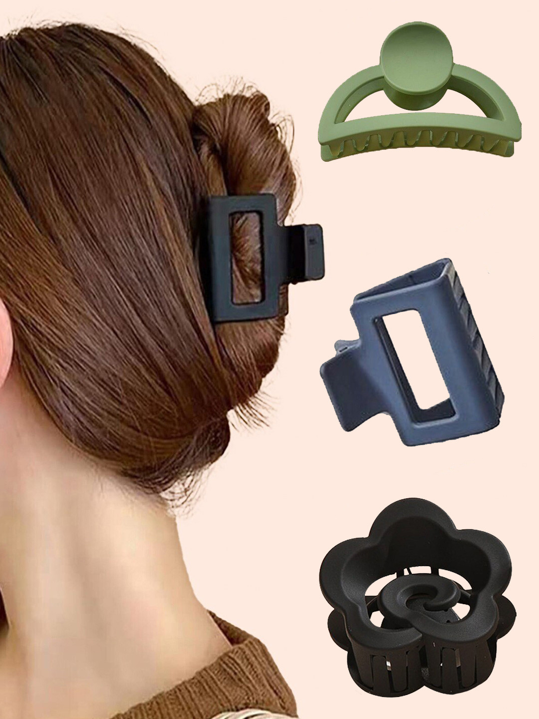 

Krelin Women Set of 3 Claw Clip, Navy blue