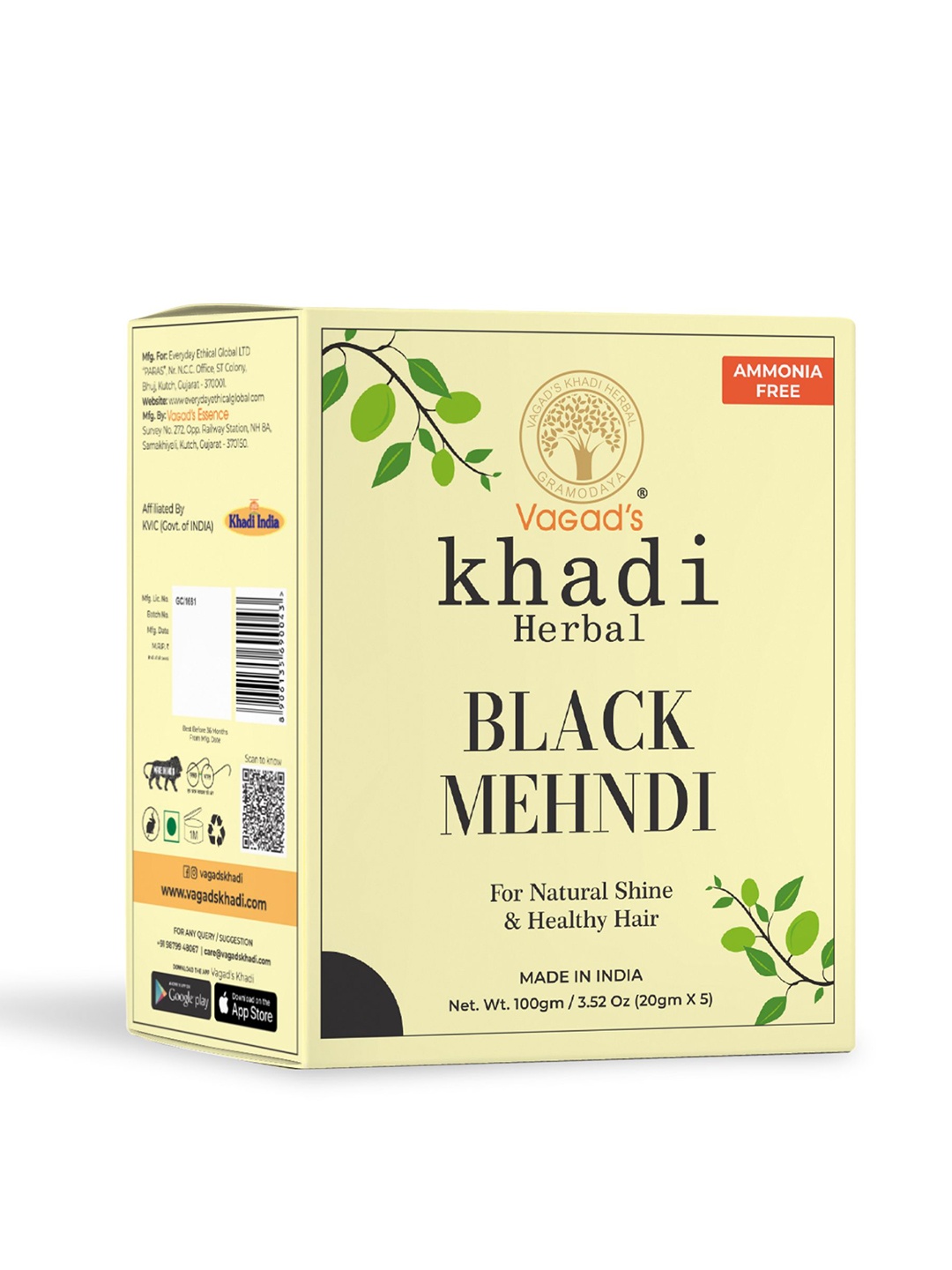 

Vagads Khadi Herbal Ammonia-Free Black Mehndi with Henna & Amla - 100 g
