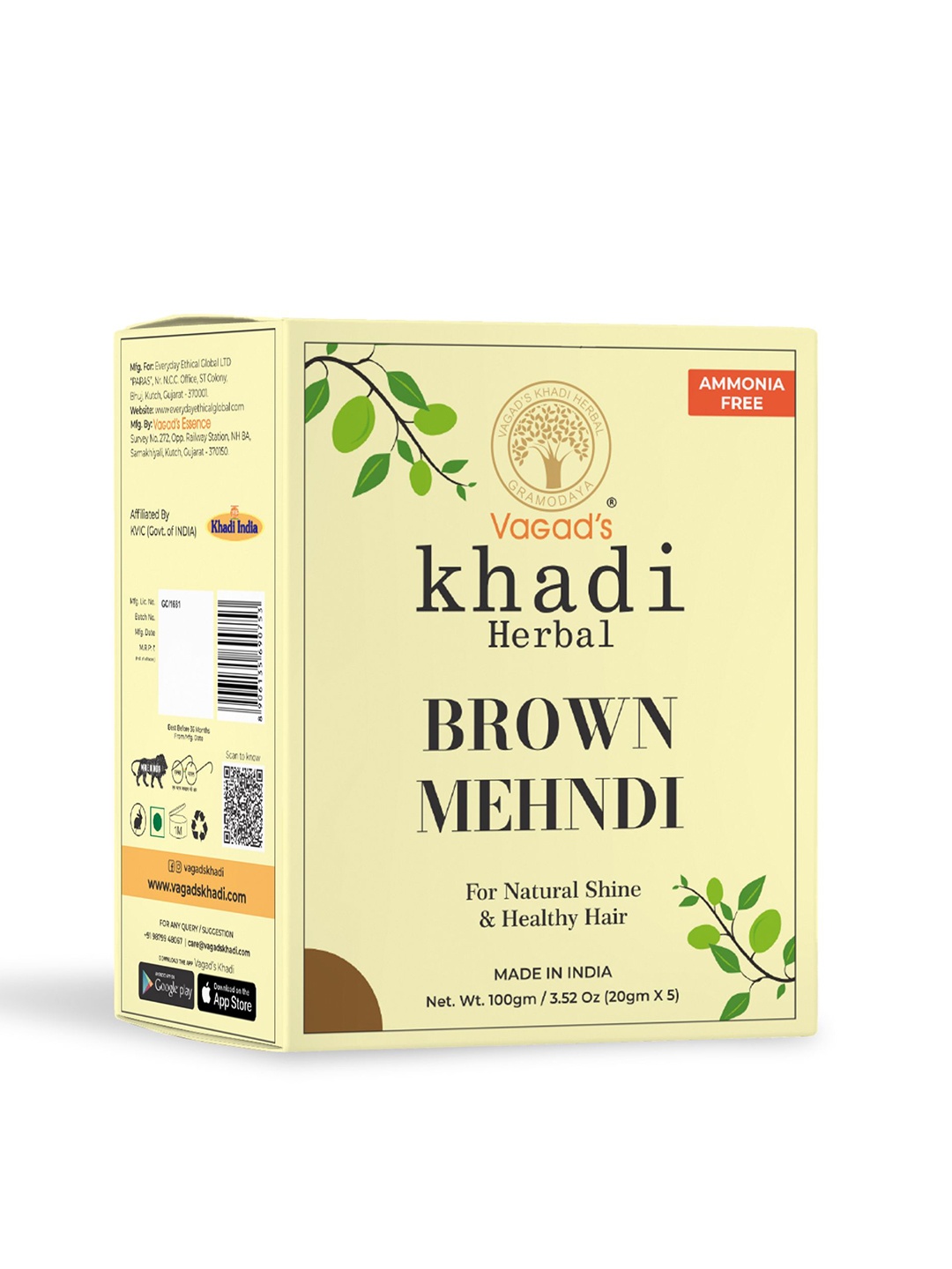 

Vagads Khadi Herbal Ammonia-Free Brown Mehndi with Shikakai & Amla - 100 g