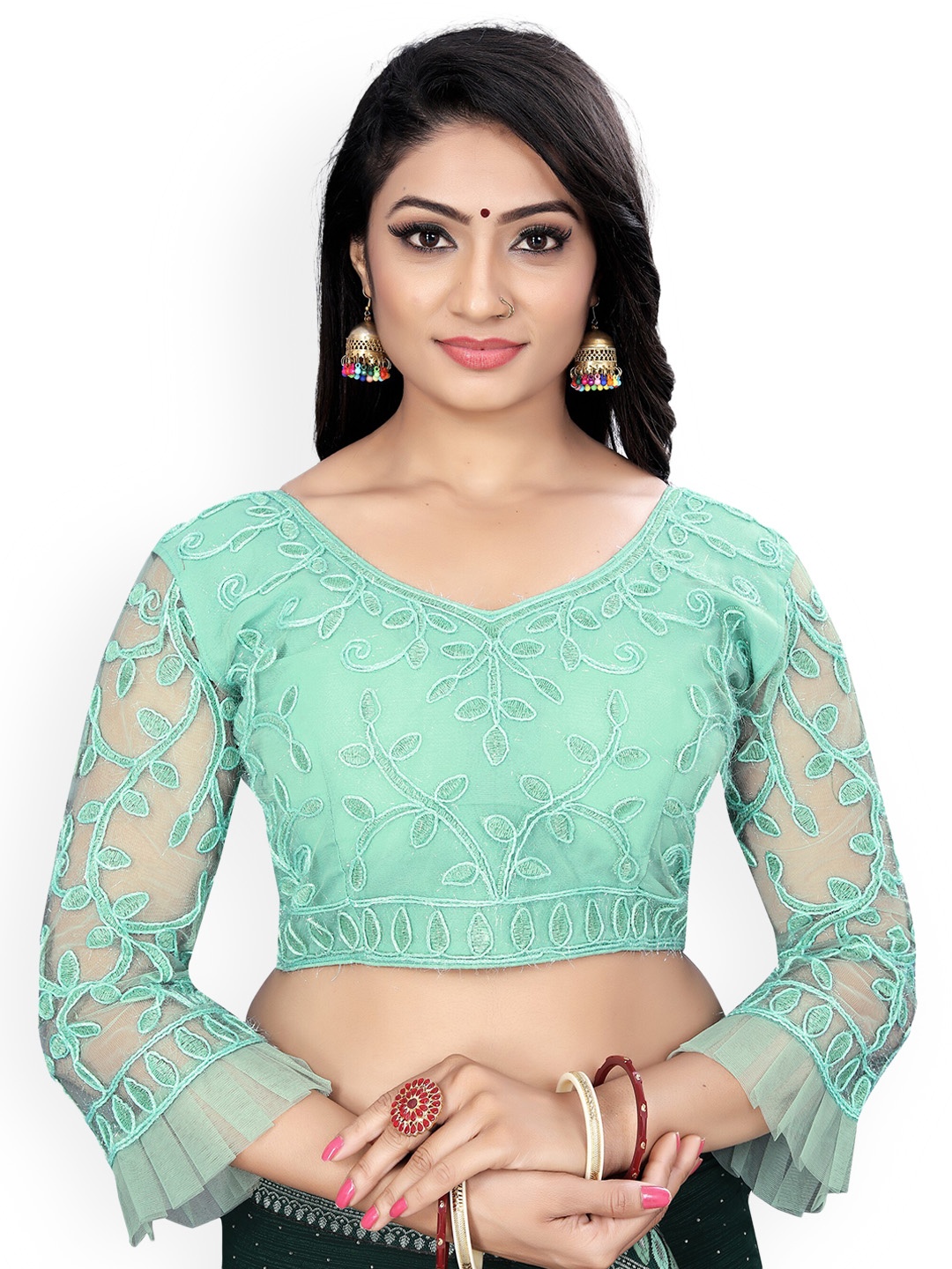 

Reeta Fashion Full Cording Embroidered Readymade Saree Blouse, Green