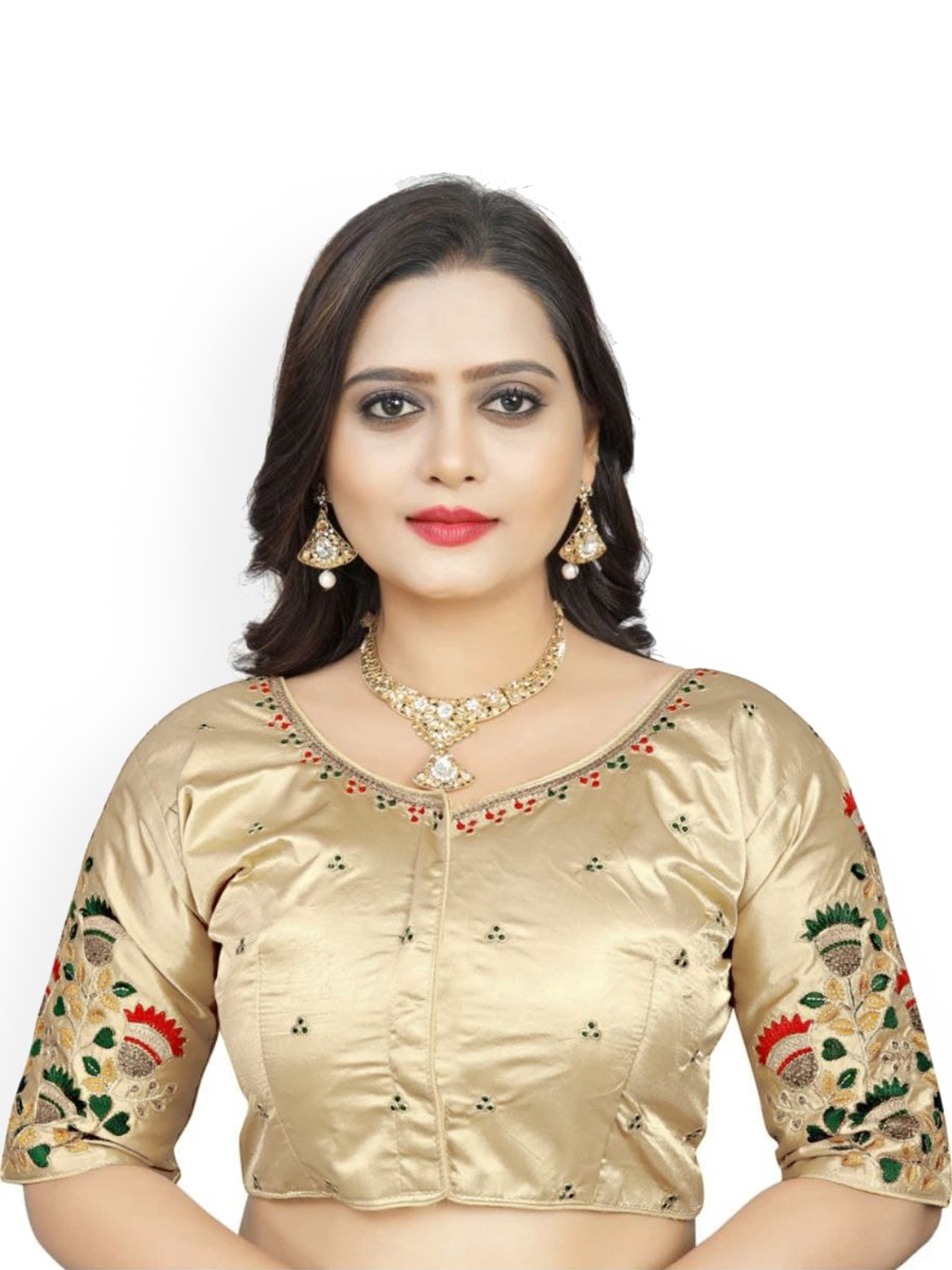 

Reeta Fashion Heavy Embroidered Satin Silk Readymade Saree Blouse, Gold