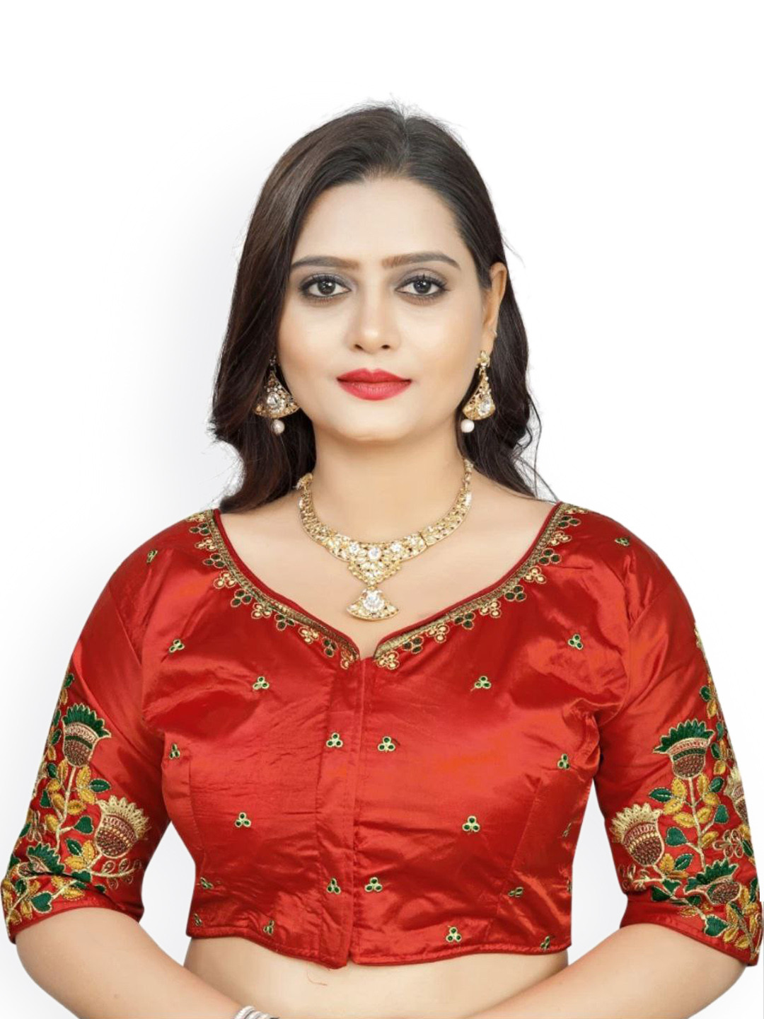 

Reeta Fashion Heavy Embroidered Satin Readymade Saree Blouse, Red