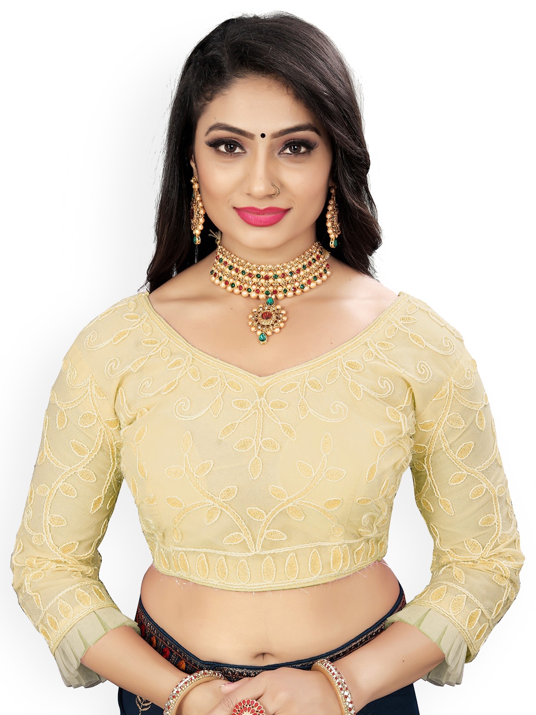 

Reeta Fashion Full Cording Embroidered Readymade Saree Blouse, Gold