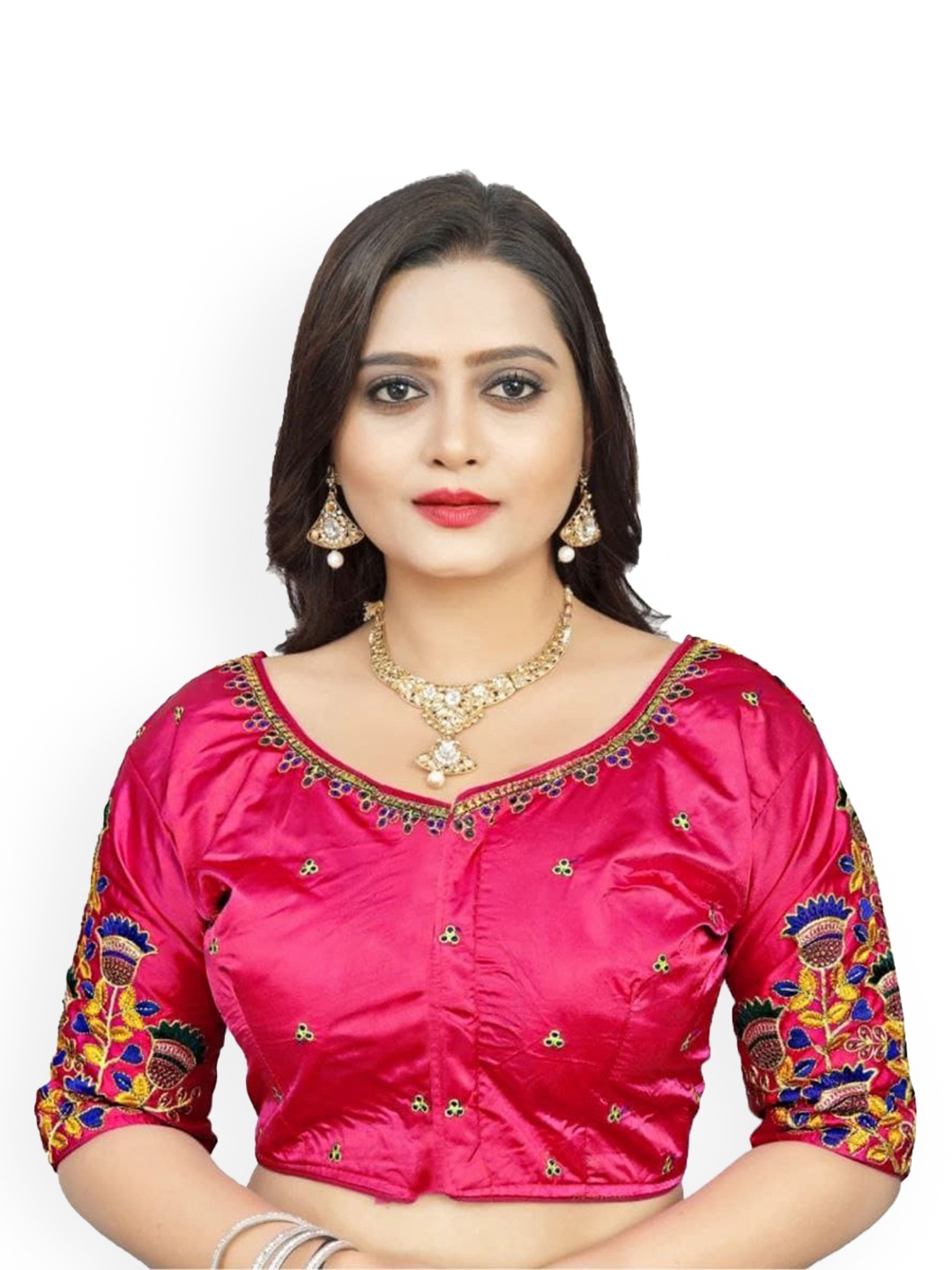 

Reeta Fashion Embroidered Silk Satin Readymade Saree Blouse, Pink