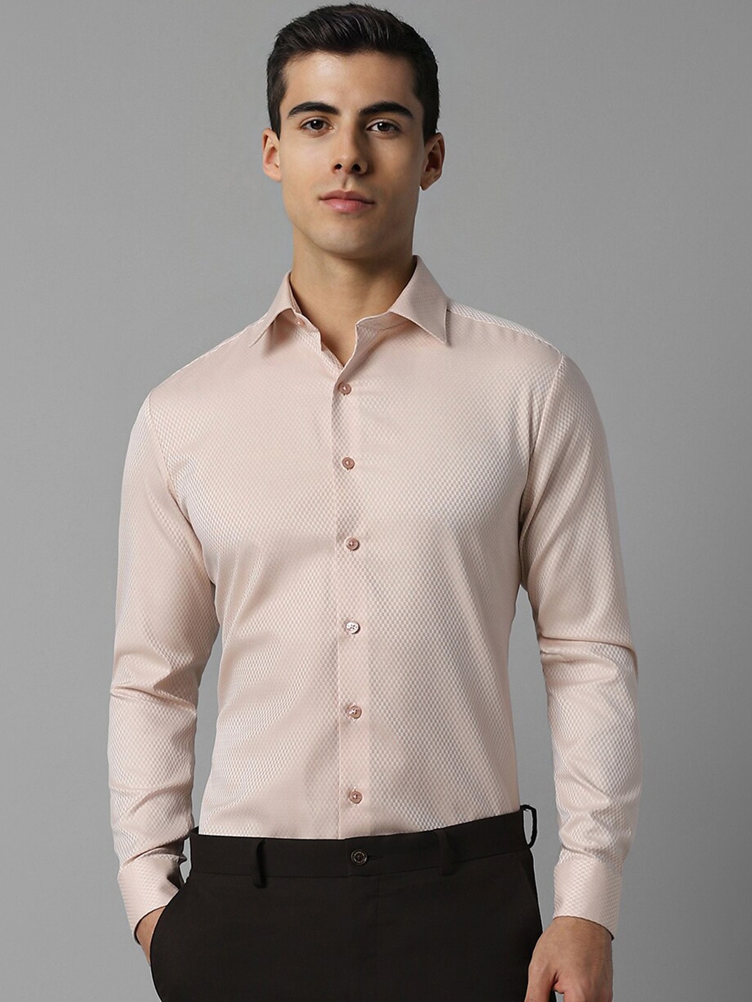 

Louis Philippe Slim Fit Micro Checked Formal Pure Cotton Shirt, Peach