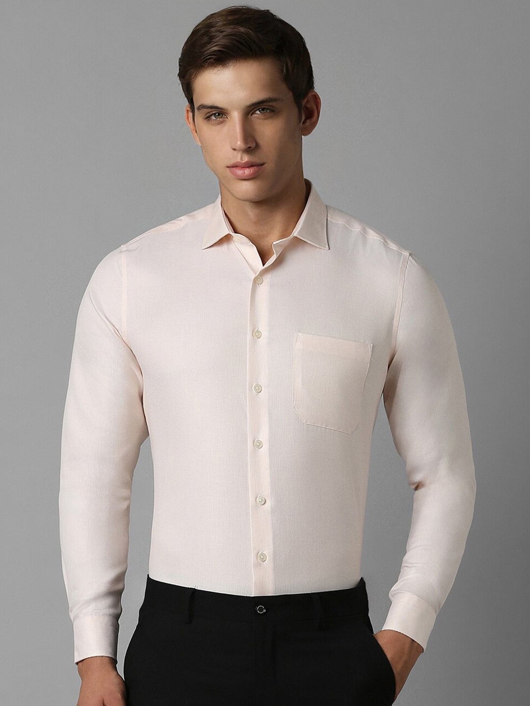 

Louis Philippe Slim Fit Textured Formal Pure Cotton Shirt, Cream