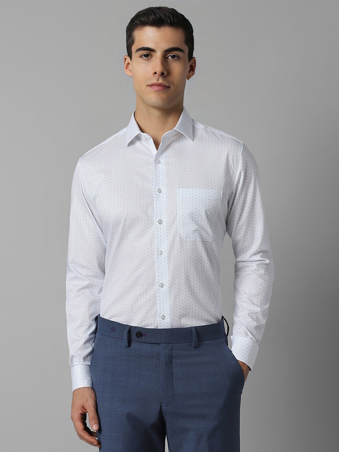 

Louis Philippe Spread Collar Slim Fit Micro Printed Formal Pure Cotton Shirt, White