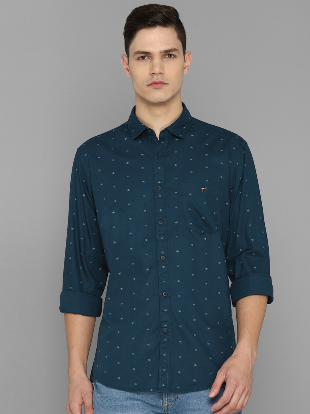 

Louis Philippe Jeans Slim Fit Micro Ditsy Printed Pure Cotton Casual Shirt, Blue