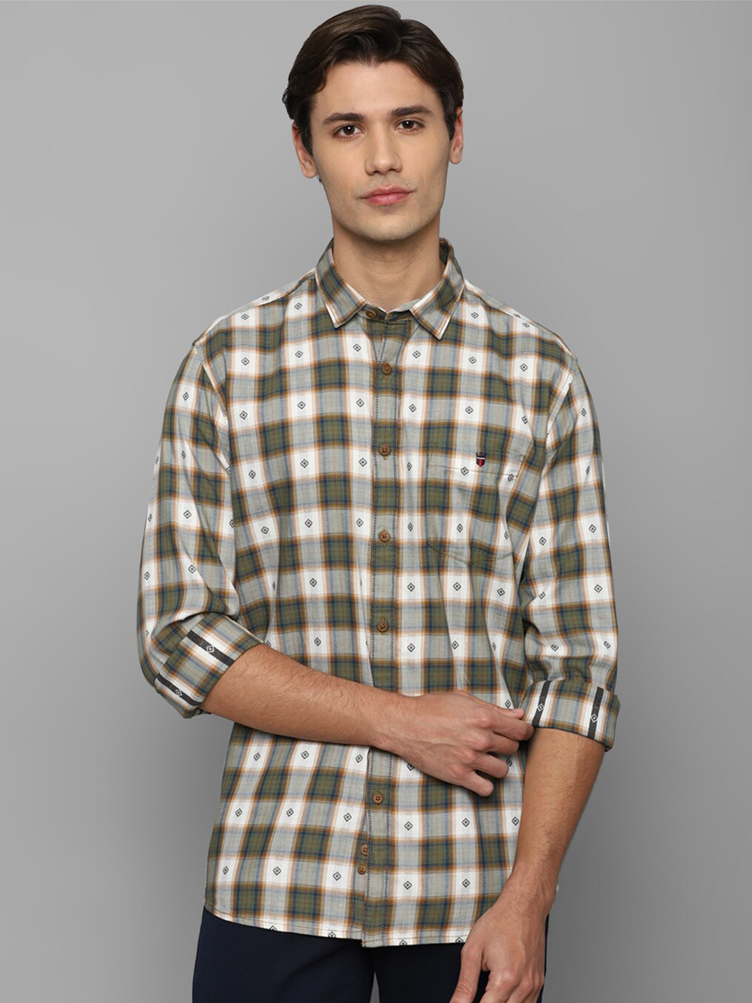 

Louis Philippe Jeans Slim Fit Checked Pure Cotton Casual Shirt, Grey