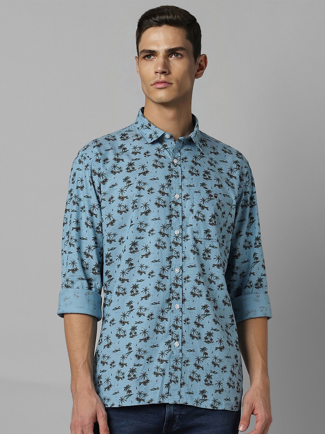 

Louis Philippe Jeans Slim Fit Floral Printed Pure Cotton Casual Shirt, Blue