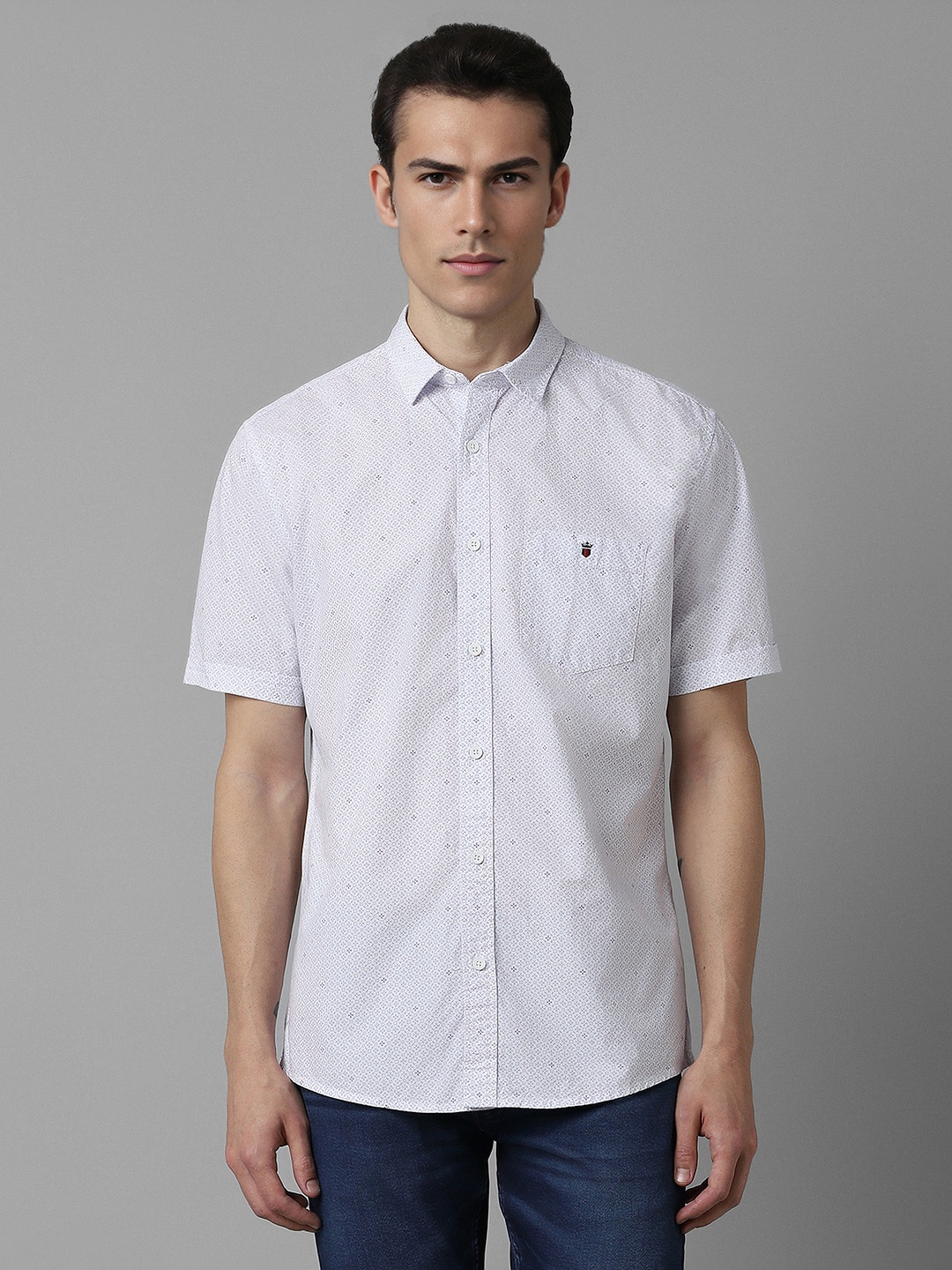 

Louis Philippe Jeans Slim Fit Micro Ditsy Printed Spread Collar Cotton Casual Shirt, White