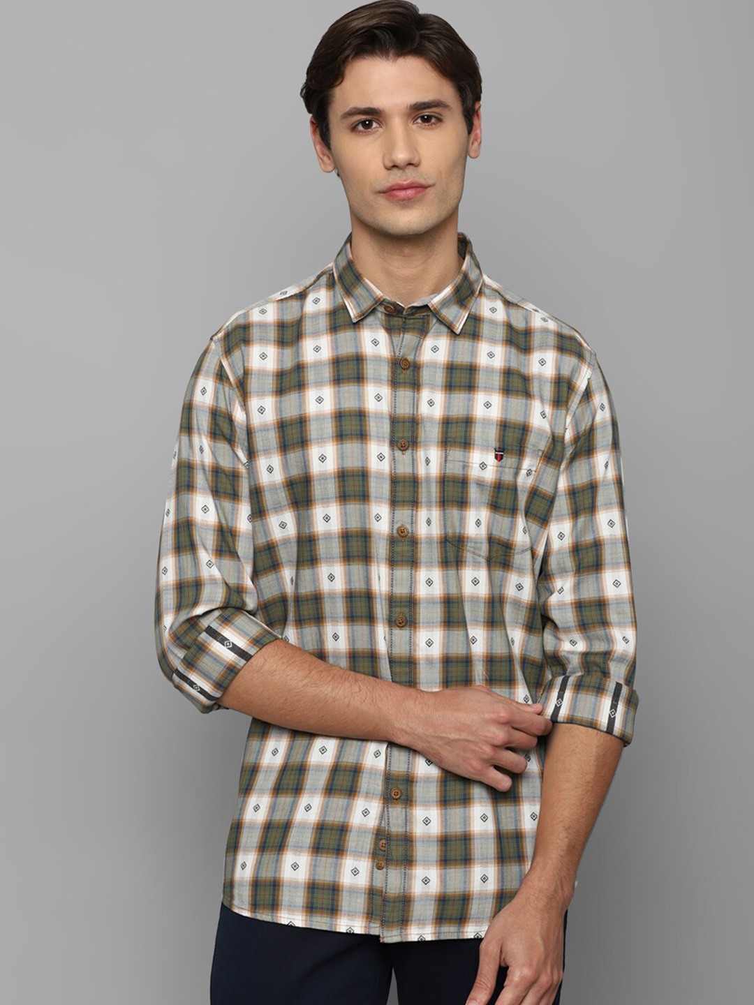

Louis Philippe Jeans Slim Fit Checked Pure Cotton Casual Shirt, Grey