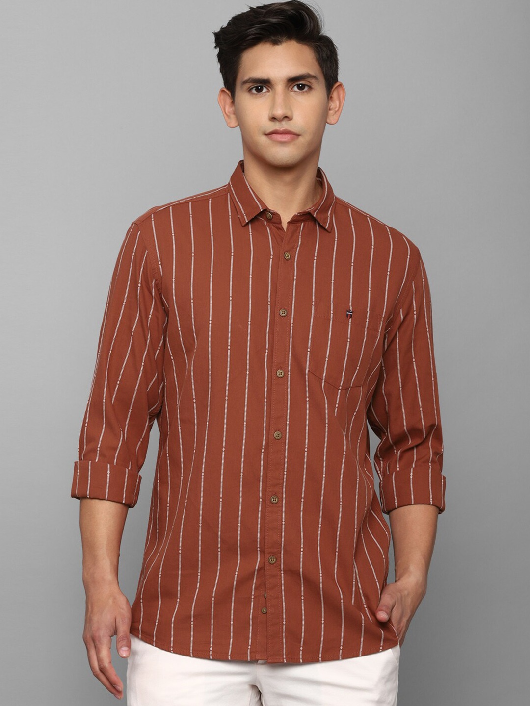 

Louis Philippe Jeans Slim Fit Striped Pure Cotton Casual Shirt, Brown