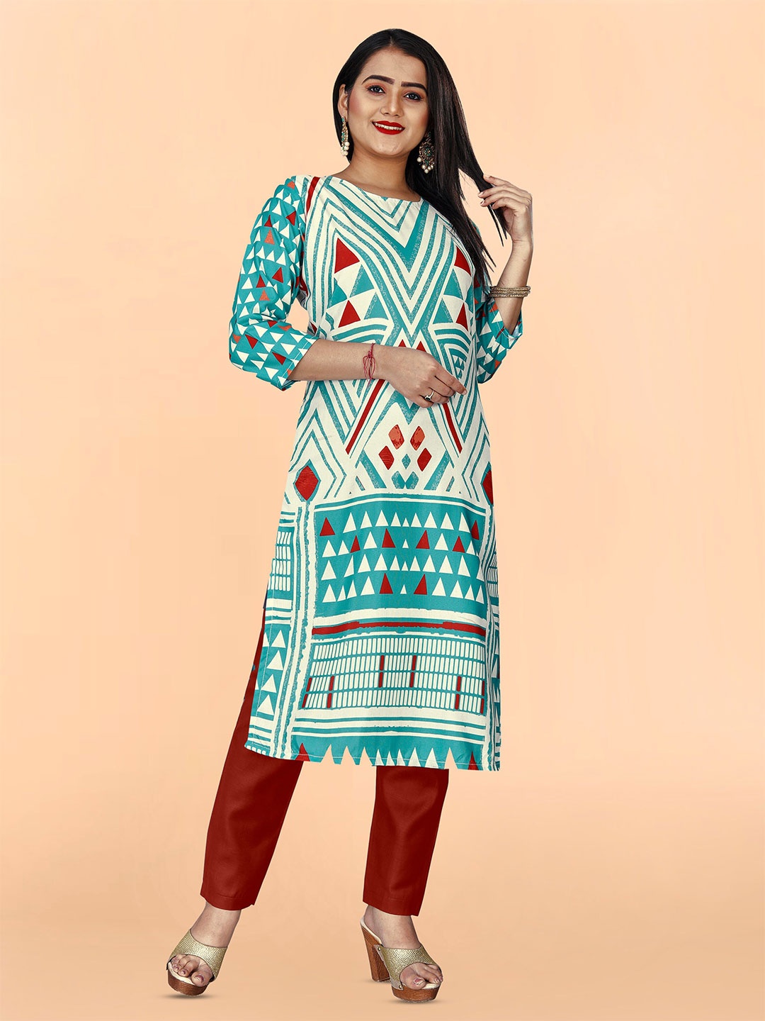 

Kiwie Geometric Printed StraightKurta, Blue