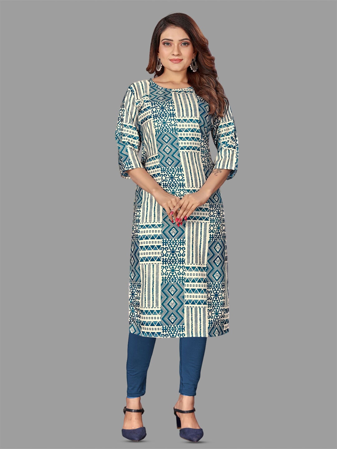 

Kiwie Abstract Printed Boat Neck Straight Kurta, Cream