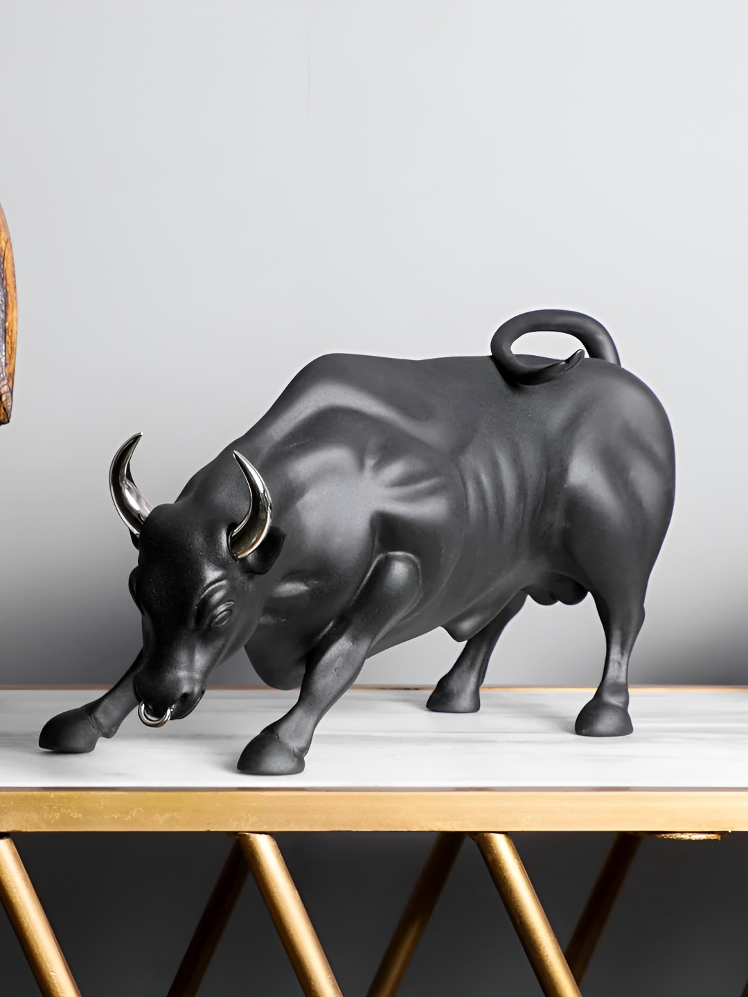 

Artarium LLP Black Charging Bull Figurine Showpiece