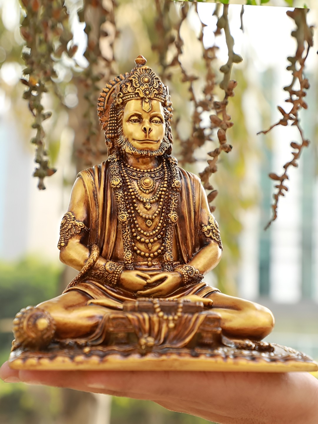 

Artarium LLP Gold Toned Religious Meditating hanuman idol Showpiece